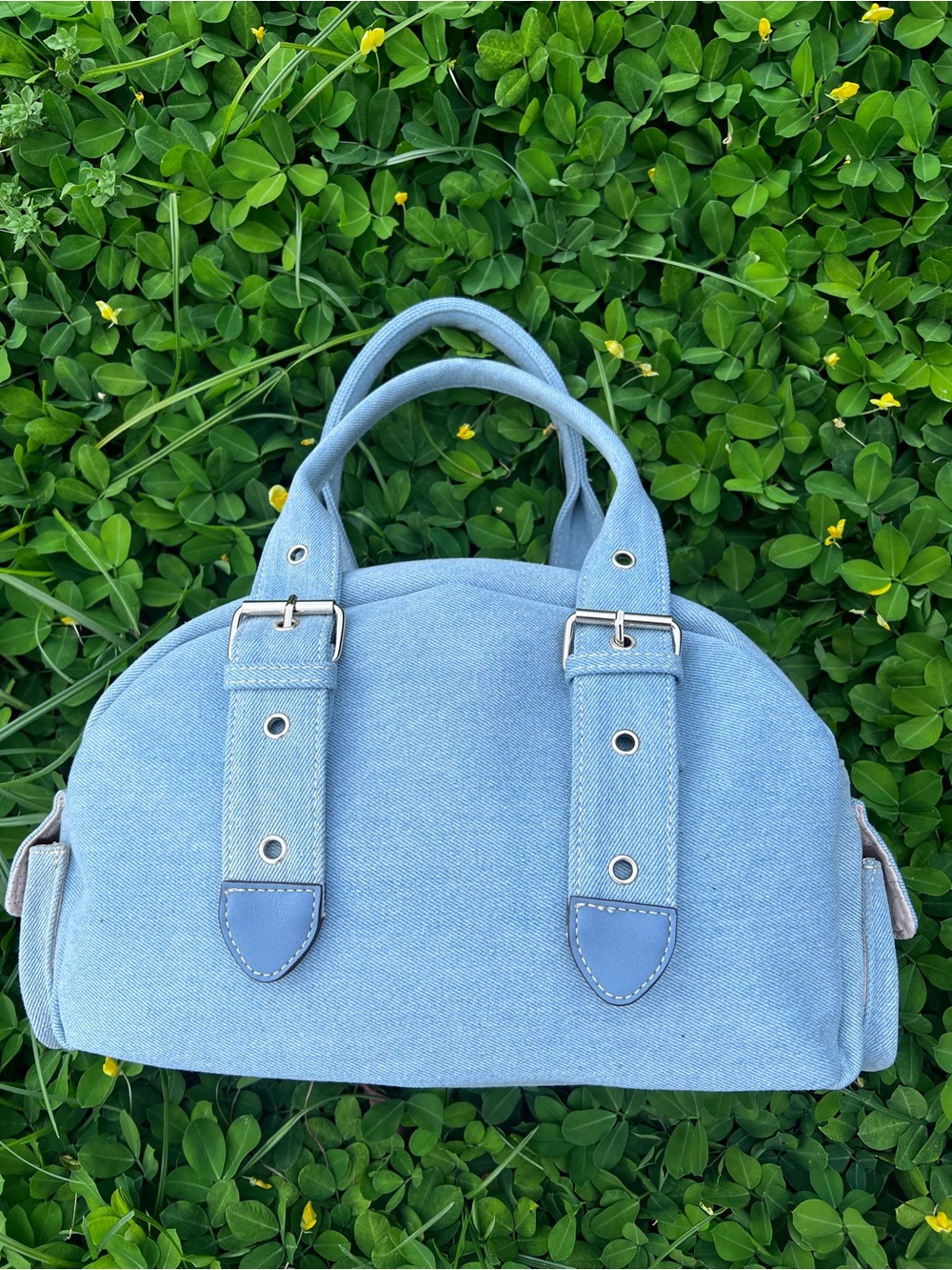NWT True Religion Multipatch Light blue denim satchel bag with buckle detail - Picture 2 of 13